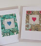 William Morris Fabric Set of 2 Hand Stitched Cards with Hand Painted Hearts