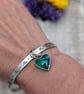 Sterling Silver Wave Bangle with Aurora Opal Heart Charm - JBJ10001 - Image 2