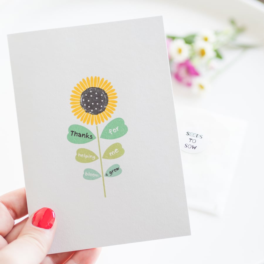 Teacher Card - Thanks for helping me bloom and grow - Wildflower Seed Card