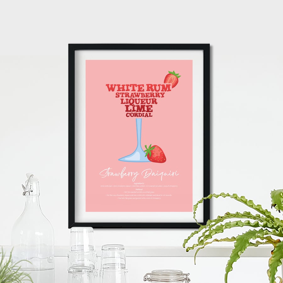 Strawberry Daiquiri Cocktail Poster Word Art Poster