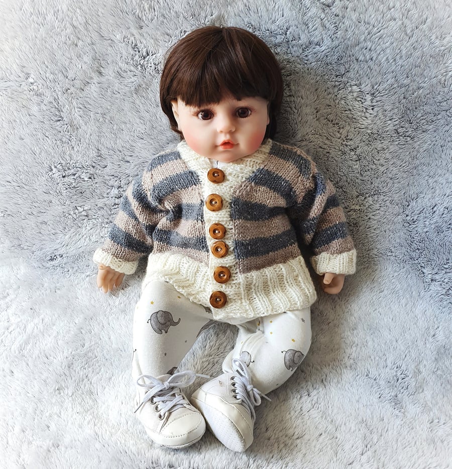 Hand Knitted Baby Jacket, Unisex Baby Cardigan, Striped Baby Cardy, 0-3 Months 