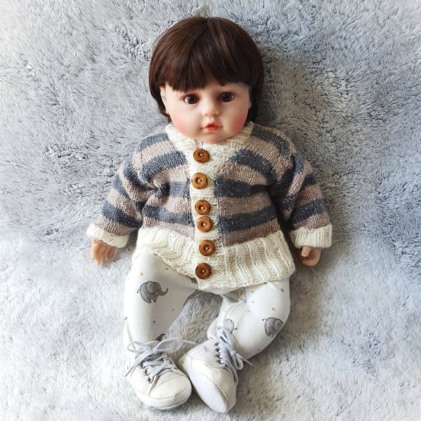 Hand Knitted Baby Jacket, Unisex Baby Cardigan, Striped Baby Cardy, 0-3 Months 
