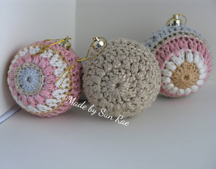 3 Crocheted Christmas Baubles