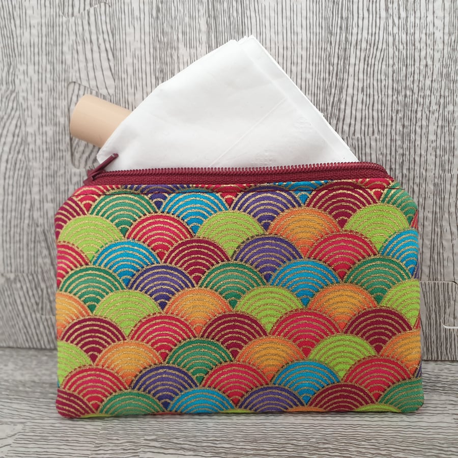 Coin Purse handmade with Multicoloured Rainbow 100% Cotton Fabric outer