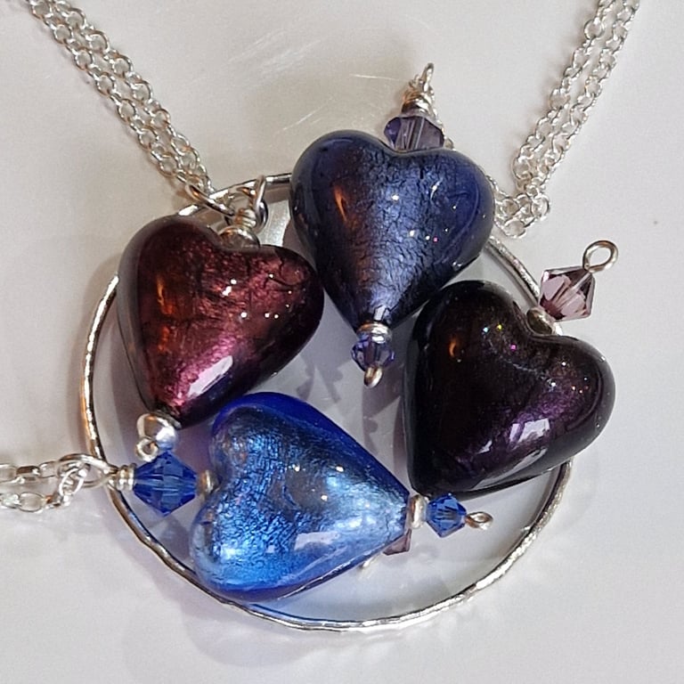 Murano glass heart charm or pendant with sterling silver chain 