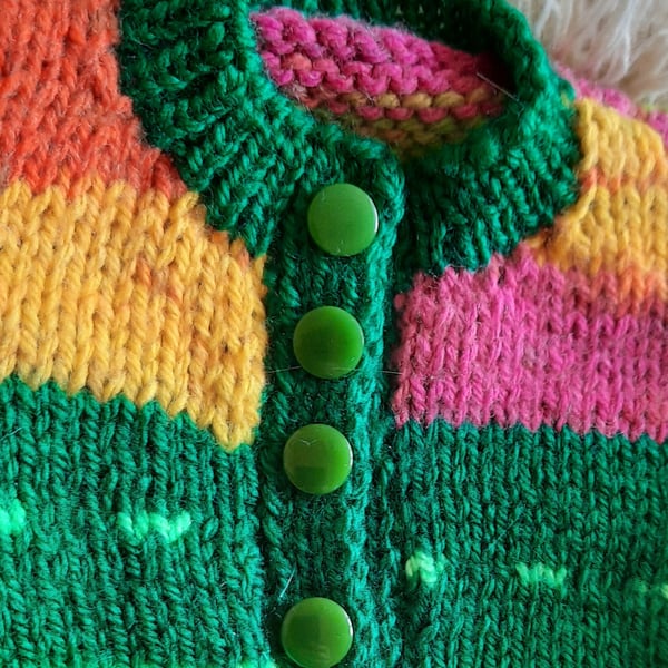 Newborn Hand-knitted Dark green and Jewel colours cardigan 