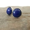 Sterling Silver Round Stud Earrings with Lapis Lazuli 