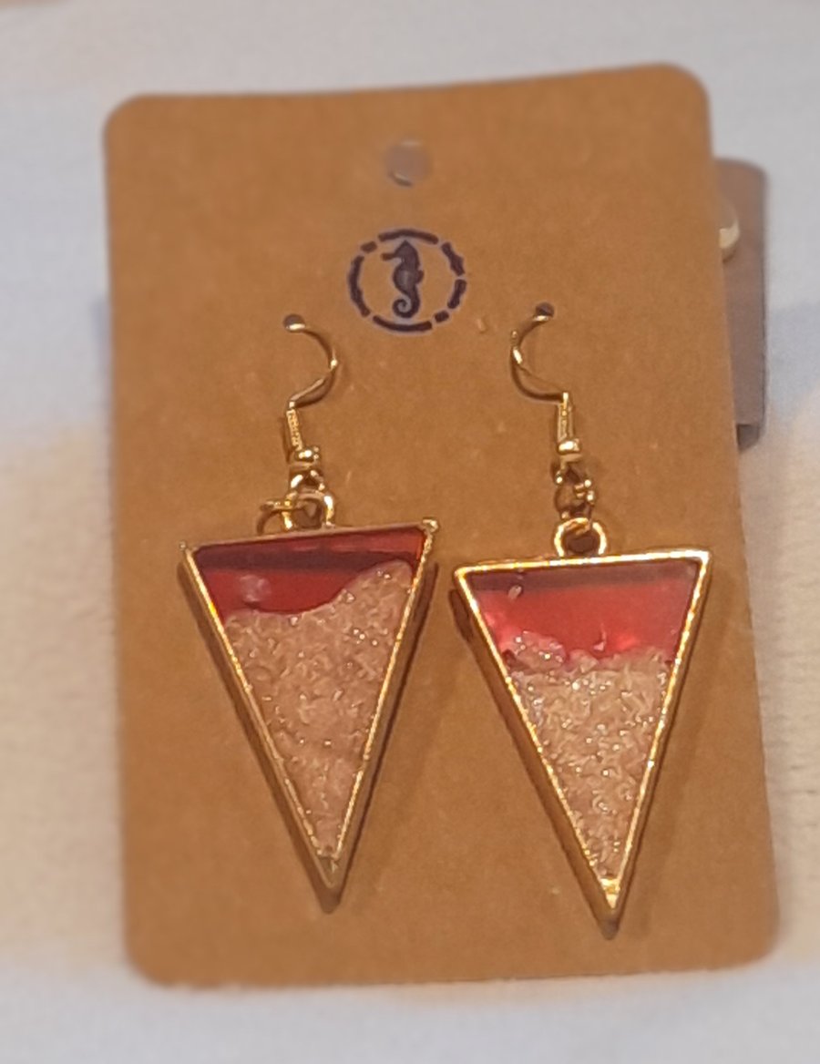 Red and Gold Triangle Shaped Drop earrings