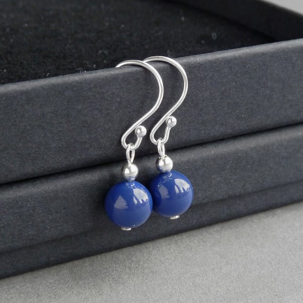 Simple Royal Blue Dangle Earrings - Colourful Everyday Dark Blue Drop Earrings