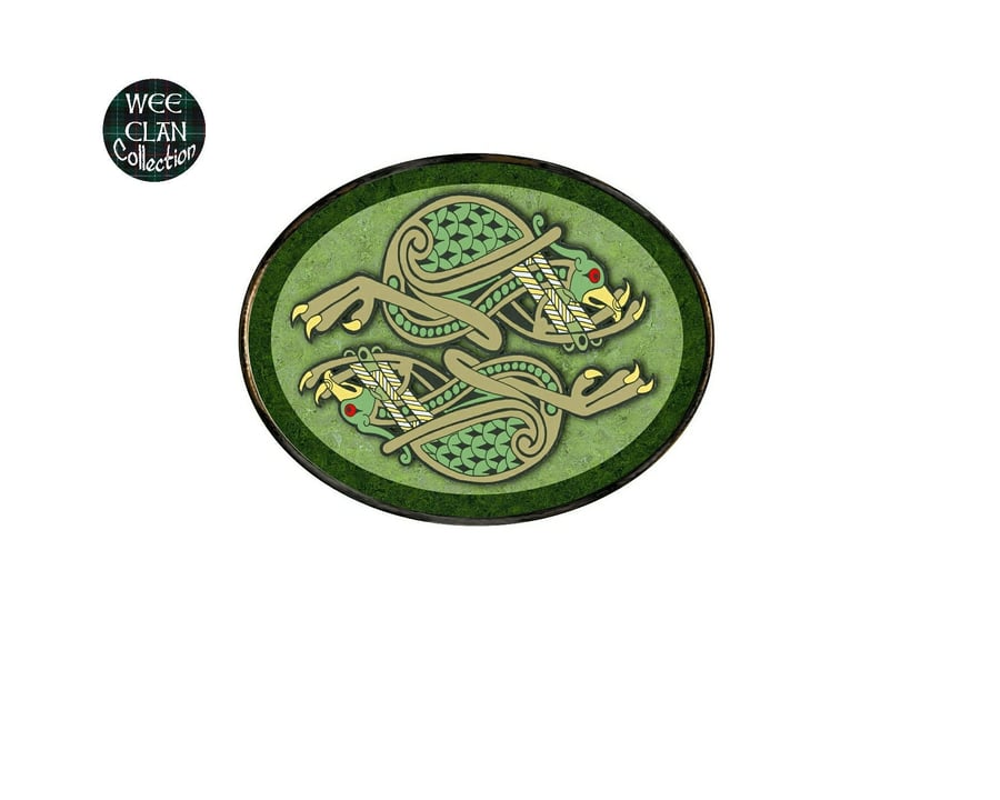 Celtic Inspired two birds mirrored green oval Vinyl Sticker for Phone, Laptop, T