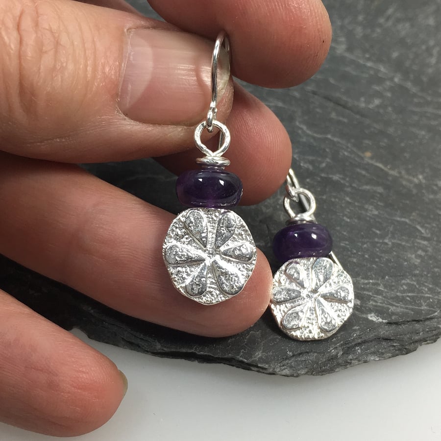 Sterling silver and amethyst Flower earrings