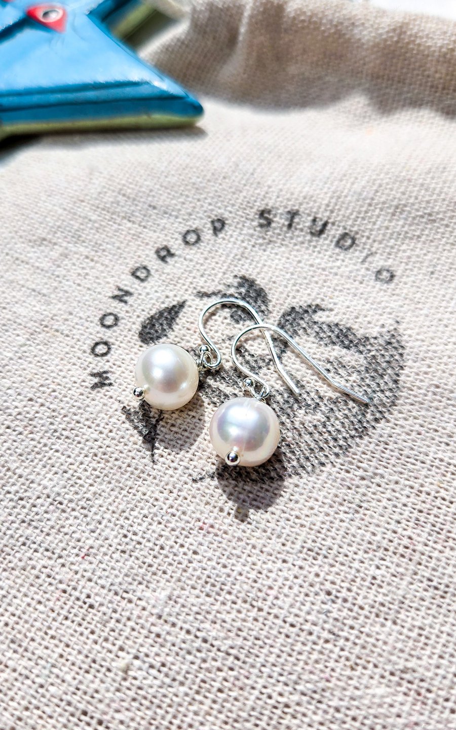 Freshwater White Round Pearl Earrings - Solid Silver Celestial Earrings