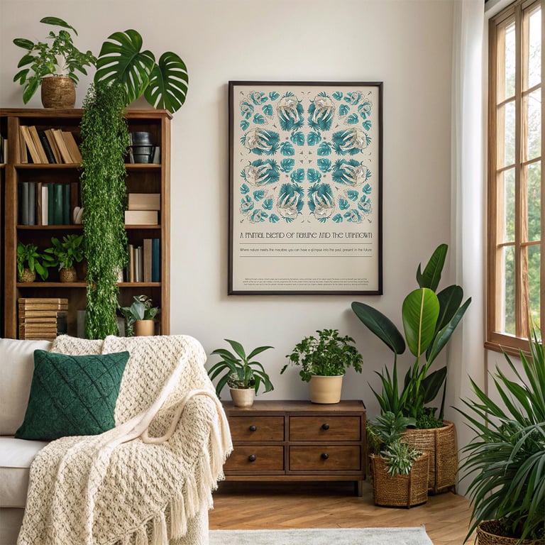 Botanical Skull Art Print, Text Alluding to Nature