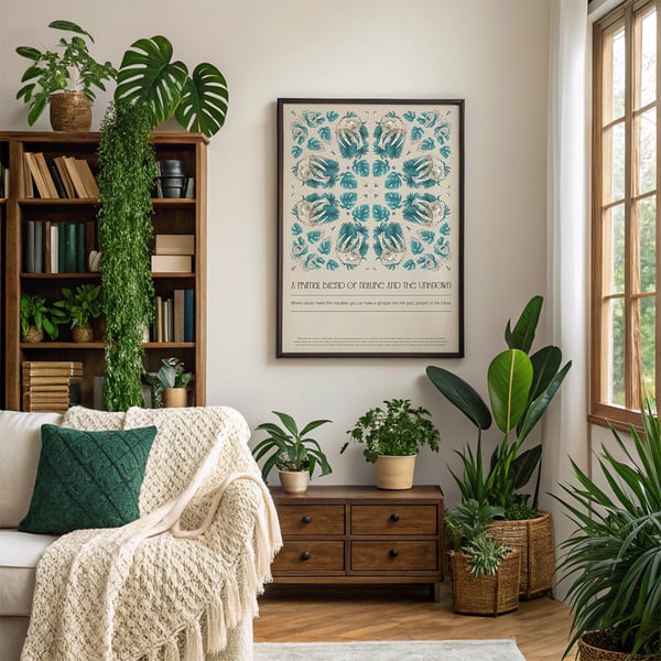 Botanical Skull Art Print, Text Alluding to Nature