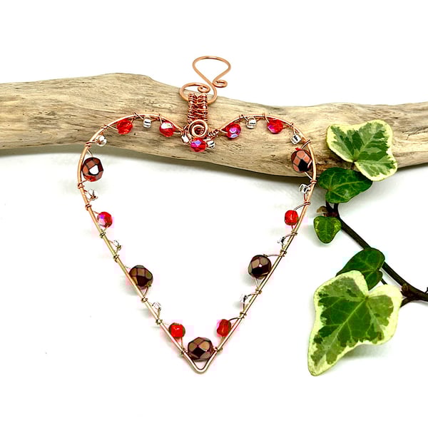 Copper Heart Decoration, Orange and Pink