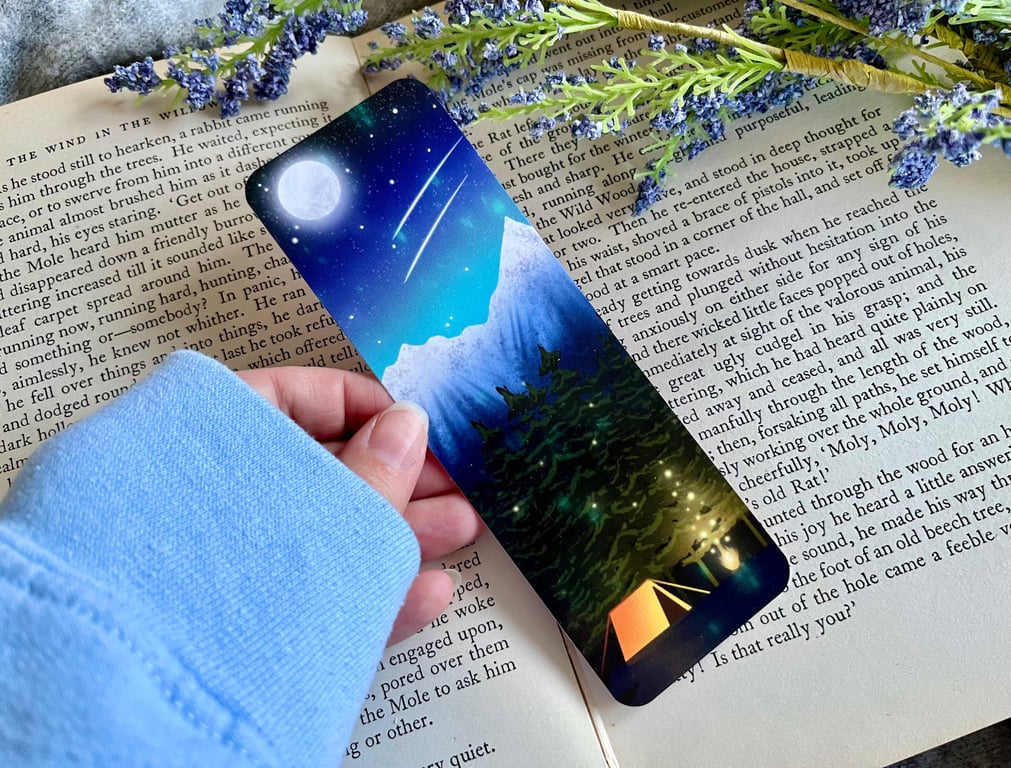 Adventure Camping Bookmark,Travel Bookmark, Cosy Log Fire Rustic Campfire. 