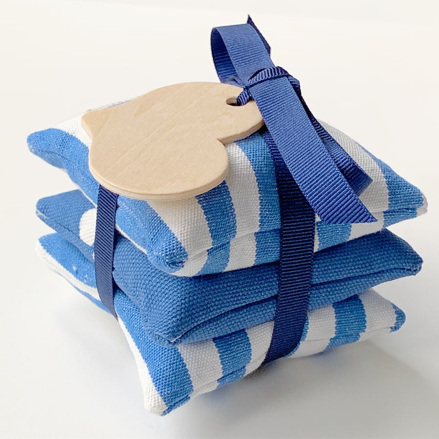 LAVENDER SACHET BUNDLE  - blue and white stripes and domino dots