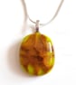 Lime Green and Amber Fused Glass Pendant - Colourful Glass Necklace