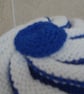 Hand Knitted Blue White Reversable Twist Hat Hand Knitted (J94) - Image 7
