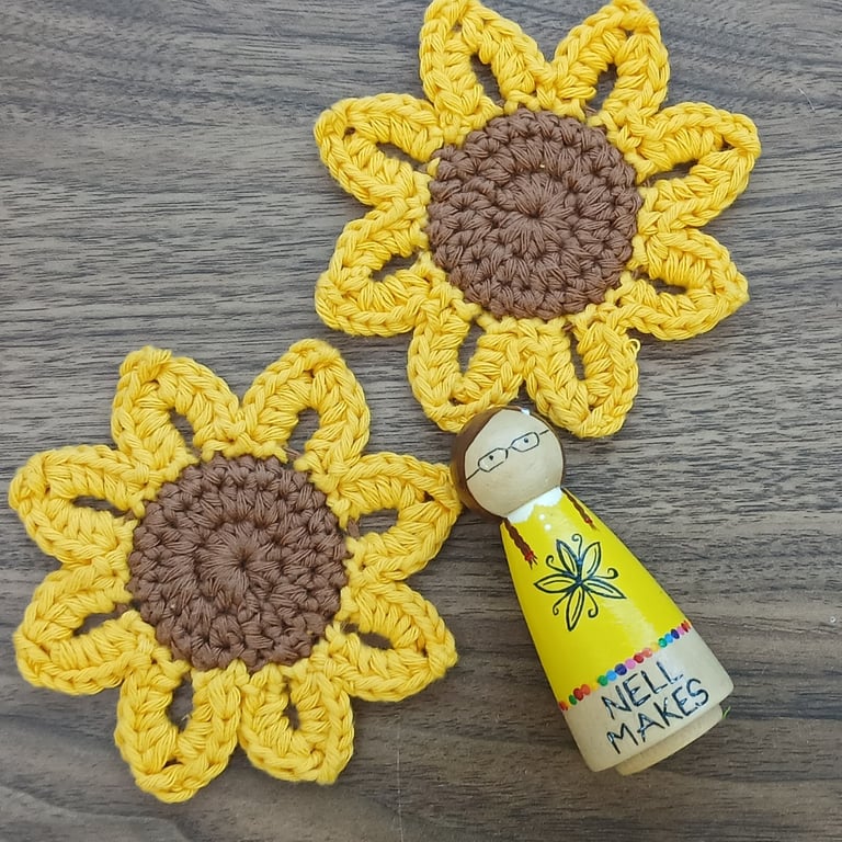 Crochet sunflower coasters