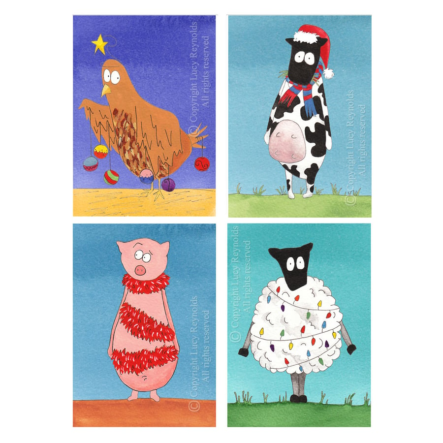 Farmyard Christmas Cards (Pack of 4)