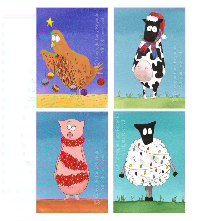 Farmyard Christmas Cards (Pack of 4)