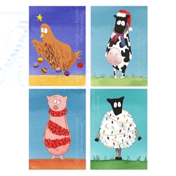 Farmyard Christmas Cards (Pack of 4)