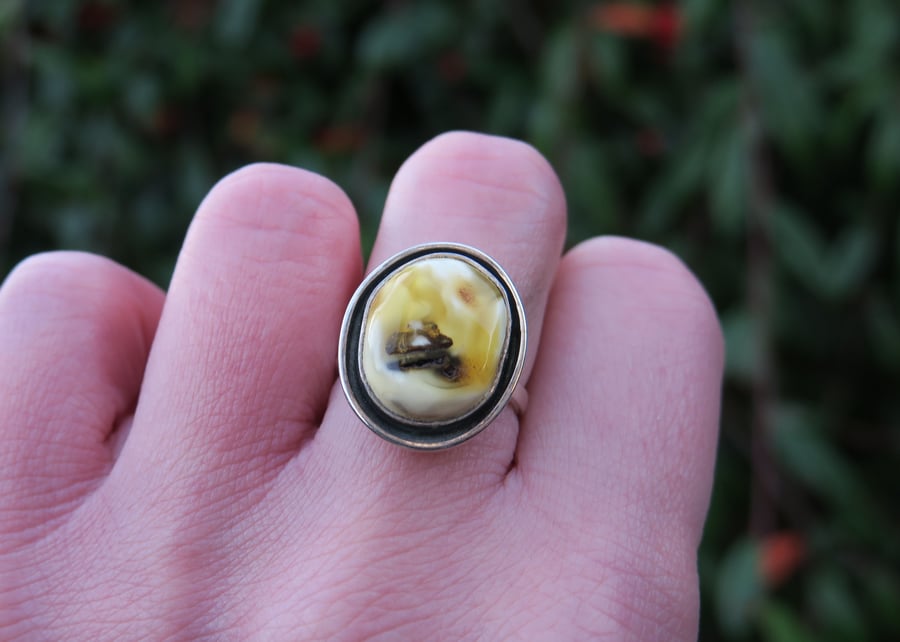 Baltic Amber Ring, Adjustable Sterling Silver Ring, Handmade Amber Jewellery