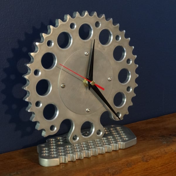 A one off motorcycle themed aluminium sprocket clock