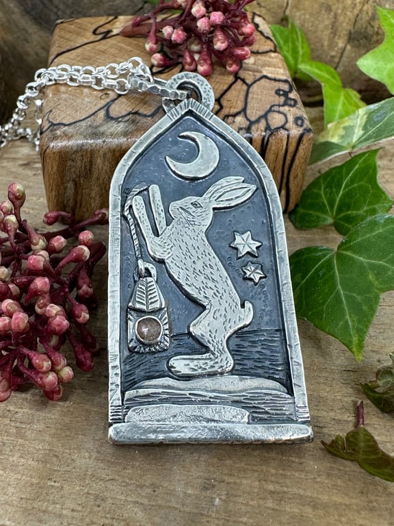 Nightwatch Hare Pendant with Sunstone