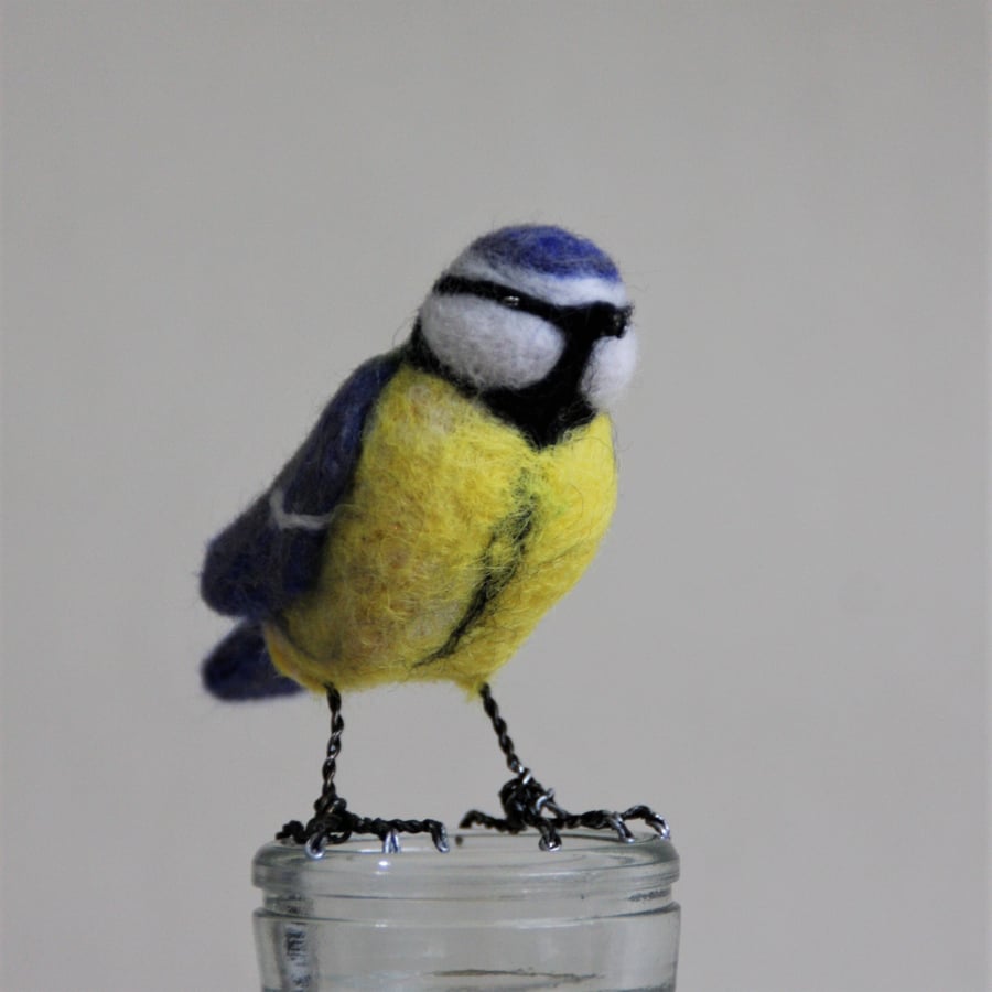 Needle felted Blue Tit sculpture - inspired by British nature
