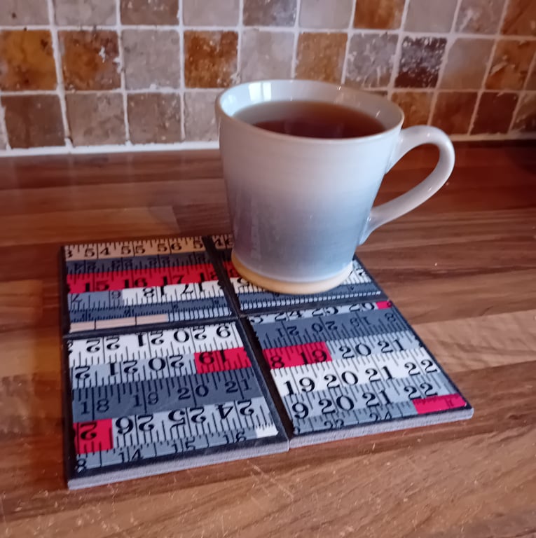 Ruler  - Ceramic Tile Set of 4 Coasters Perfectly Imperfect