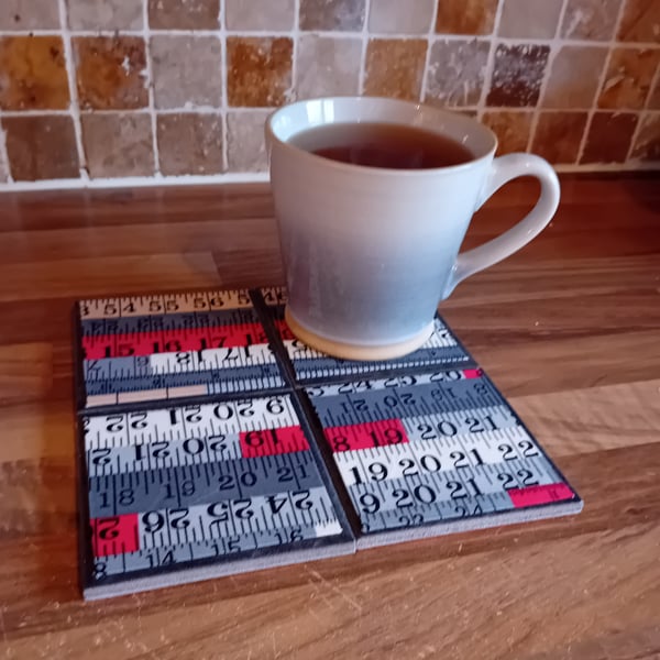 Ruler  - Ceramic Tile Set of 4 Coasters Perfectly Imperfect