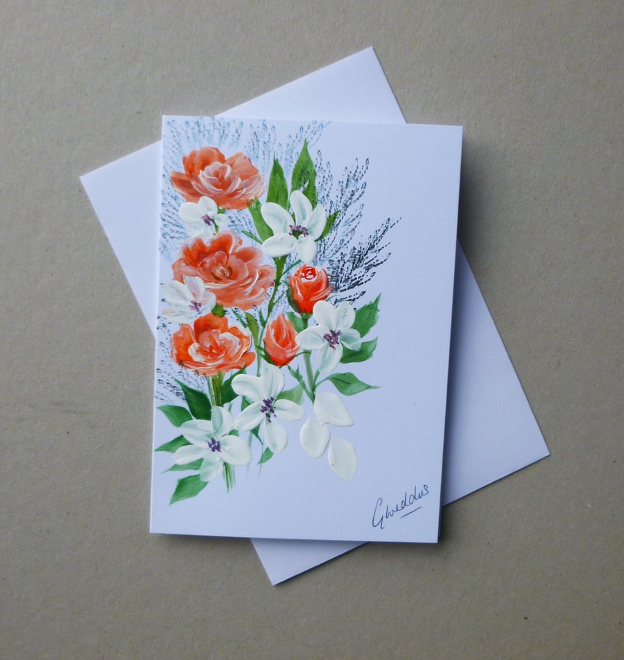 original art hand painted floral card ( ref FA 407 B5 )