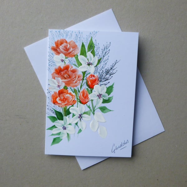 original art hand painted floral card ( ref FA 407 B5 )