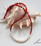 Red Bamboo Coral & Baroque Freshwater Culture Pearl Sterling Silver Necklace  - Image 6
