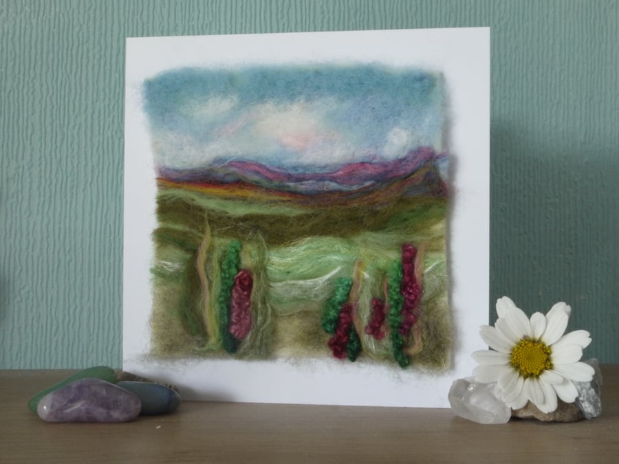 Needle felted Lilac countryside blank greetings card
