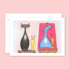  Funny Cat Greeting Card - Birthday Card for a Cat Lover - Pencil Illustration