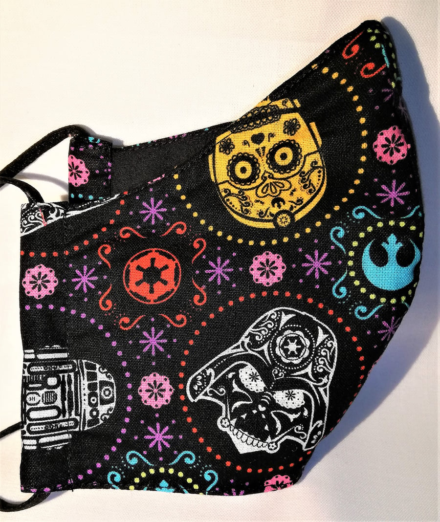 Face mask reusable triple layer 100% cotton star wars printed cotton hand made