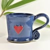  Red Heart Beautiful Blue Mug  Ceramic Pottery Wheelthrown Stoneware