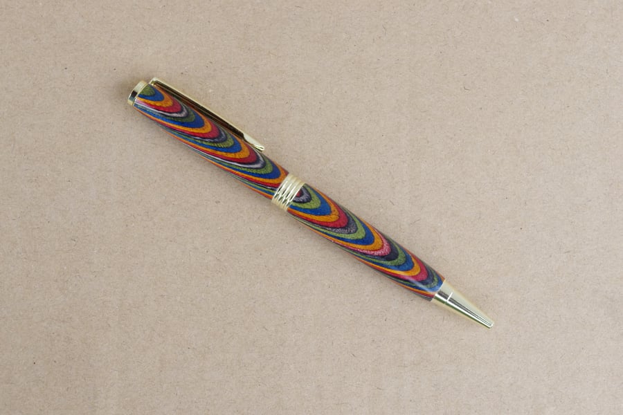 Hand Turned Wooden Pen. Multi Coloured.