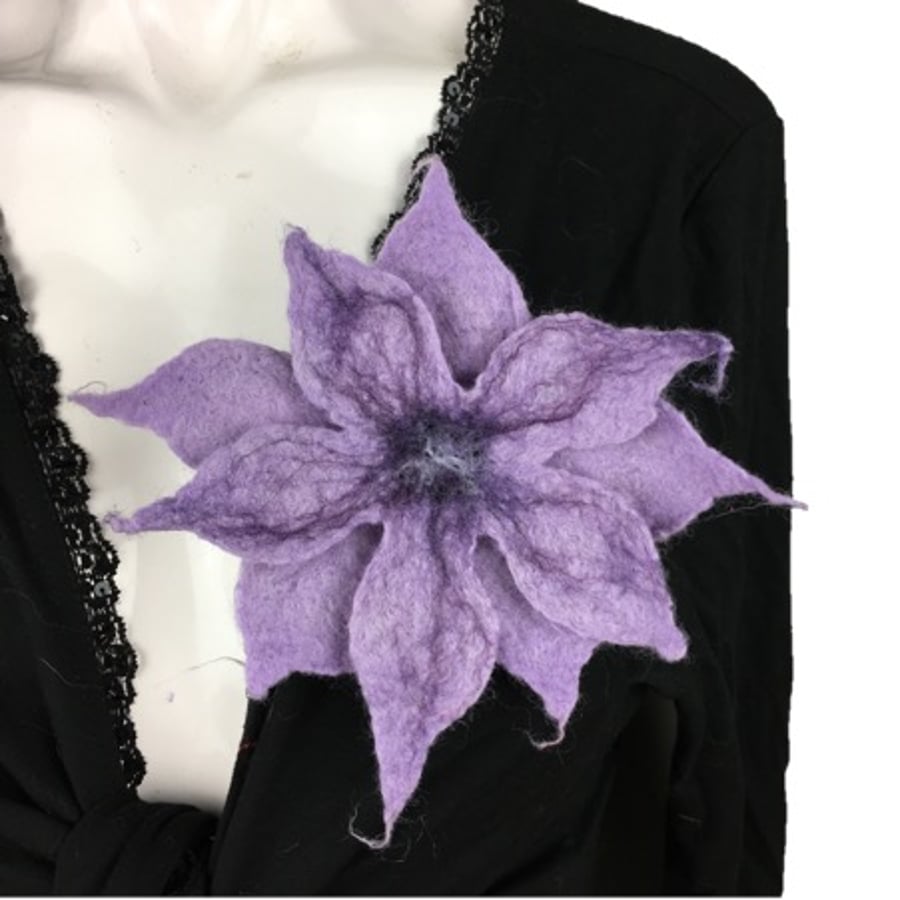 Lilac flower corsage, wet felted brooch, lapel pin, scarf pin