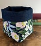 Vintage Belinda linen and dark denim reversible storage basket plant pot