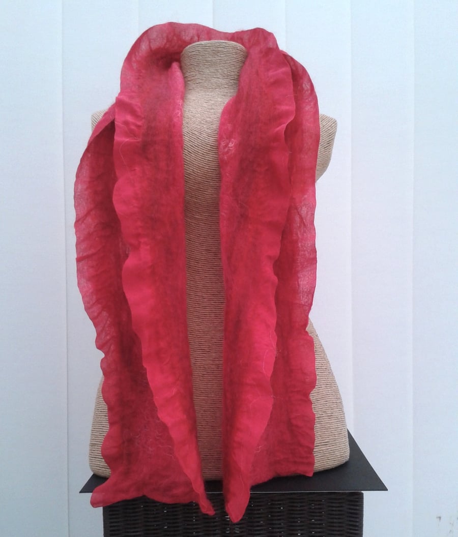 Nuno felted dress scarf, red