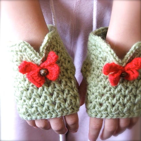 Short Fingerless Mittens With A Bow MADE TO ORDER