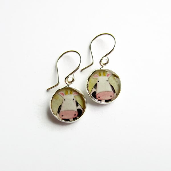 Cute Cow Drop Earrings - Choice of Ear Wires