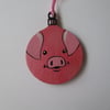 Pink Pig Christmas Tree Bauble Decoration Wood Wooden Hanging Piglet Piggy