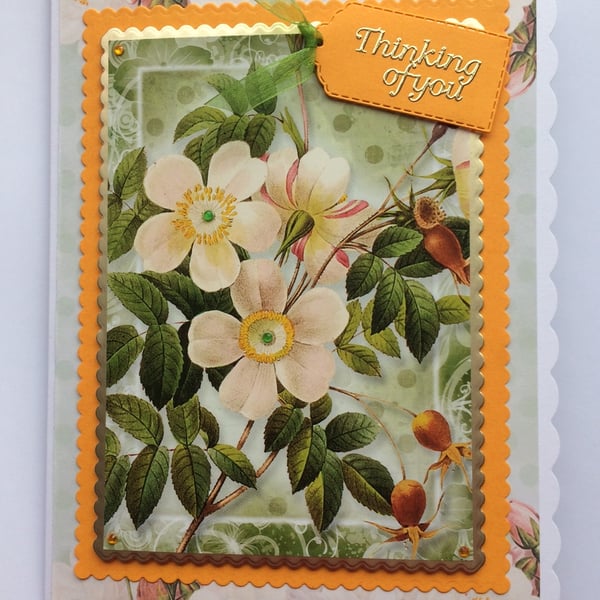 Thinking of You White Flowers Bush Sympathy Get Well 3D Luxury Handmade Card