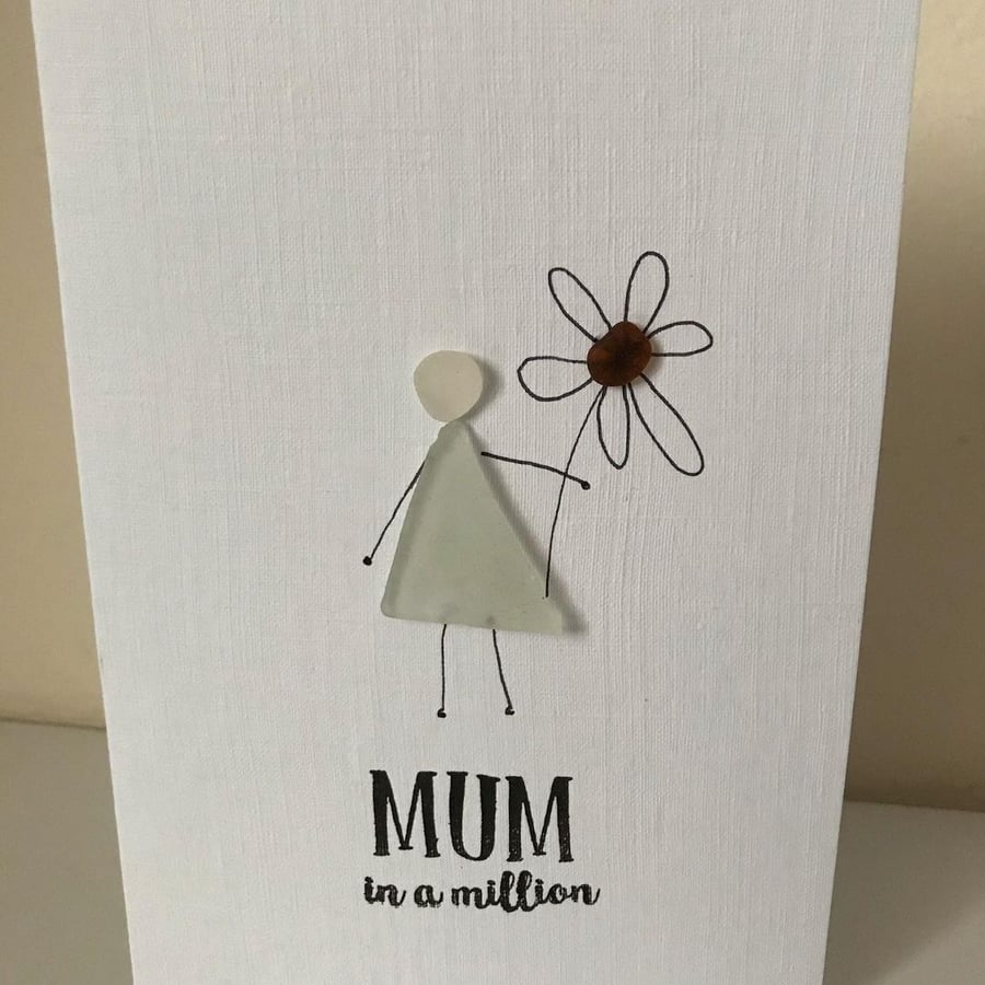 Sea Glass Mum with Flower  Mothers Day Card - Mum in a Million