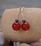 Silver bead drop carnelian earring - sterling silver, hematite & carnelian beads